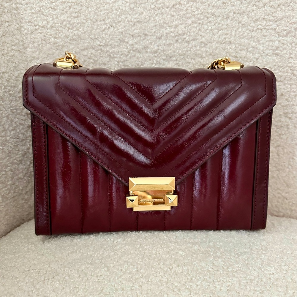 Beautiful burgundy leather Michael Kors crossbody or over the shoulder bag